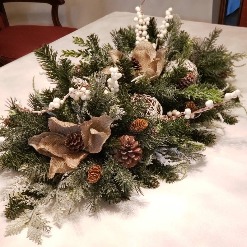 Magnolia Centerpiece Mantel Decor Winter Centerpiece Winter Tablescape Farmhouse Centerpiece Burlap Magnolia Table Decor