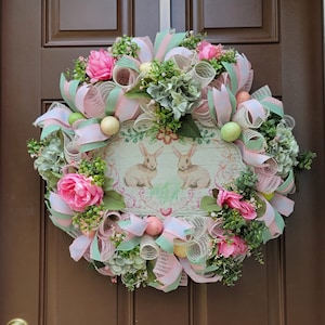 Easter Bunny Wreath: Vintage Hydrangeas, Roses, and Eggs