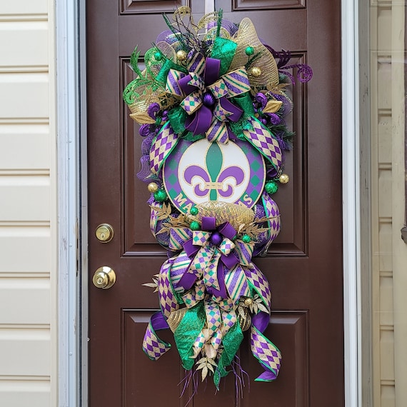 Mardi Gras Swag, Fleur De Lis Decor, Mardi Gras Swag for Front Porch, Large Mardi  Gras Door Decor, Mardi Gras Decorations 