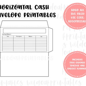 Horizontal Cash Money Envelope Printable, Cash Envelope Wallet System, INSTANT DOWNLOAD Includes Free Monthly Budget Plan & Expense Tracker