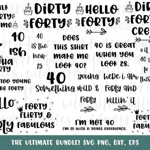 funny birthday 40 svg bundle, 40th birthday svg, 40 years old svgs, 40 svgs, happy 40th birthday svgs, funny dirty 40 svgs, forty svgs,