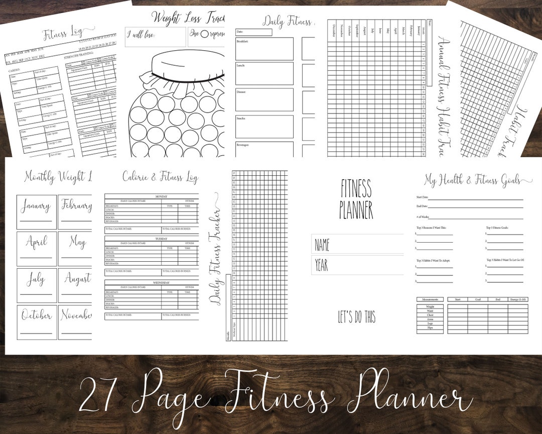 Fitness Planner Printable Bundle, Health and Fitness Workout Log ...
