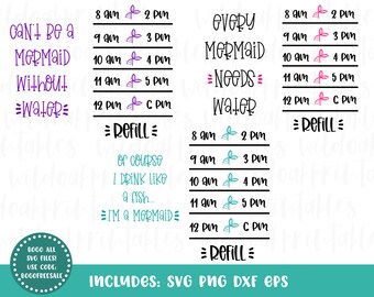 mermaid water bottle tracker svgs, mermaid water tracker svg, heart water tracker svg, water bottle tracker clipart, drink your water svg,