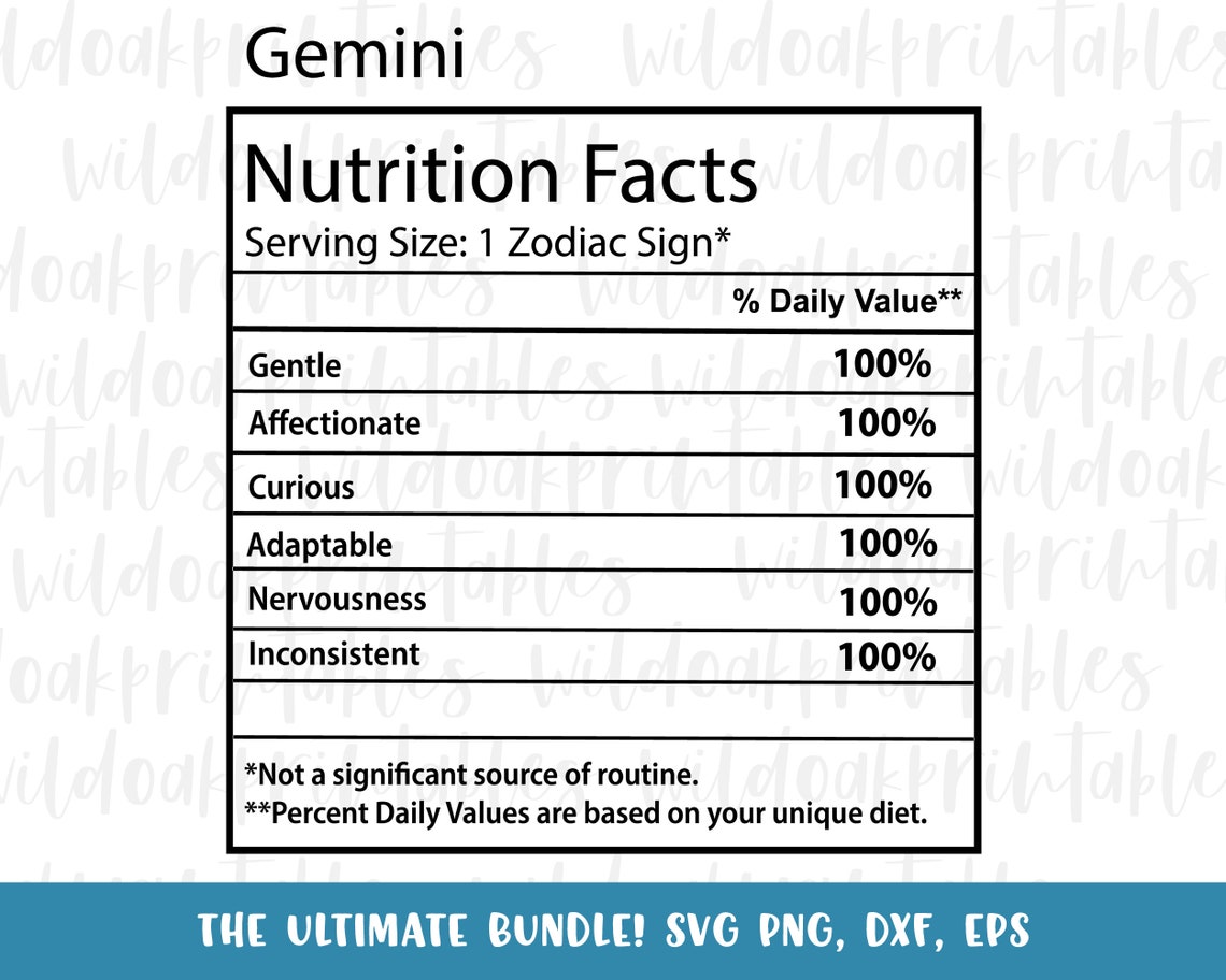 Gemini Zodiac Nutrition Facts Labels Svg Bundle Labels for Etsy New