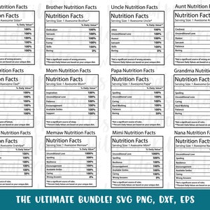 dad nutrition facts labels svg, mom nutrition facts svg, uncle svg, aunt svg, grandma svg, brother svg, grandpa svg, papa svg, dad svg, mom