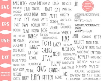 farmhouse svg font with characters | pets svg bundle, dogs svg cats svg, pet treats svg, skinny font animals svg funny pet
