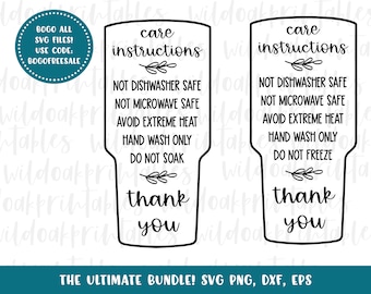 tumbler care card svg, tumbler care card for instructions svg, tumbler cricut files, tumbler files for cricut, printable tumbler silhouette