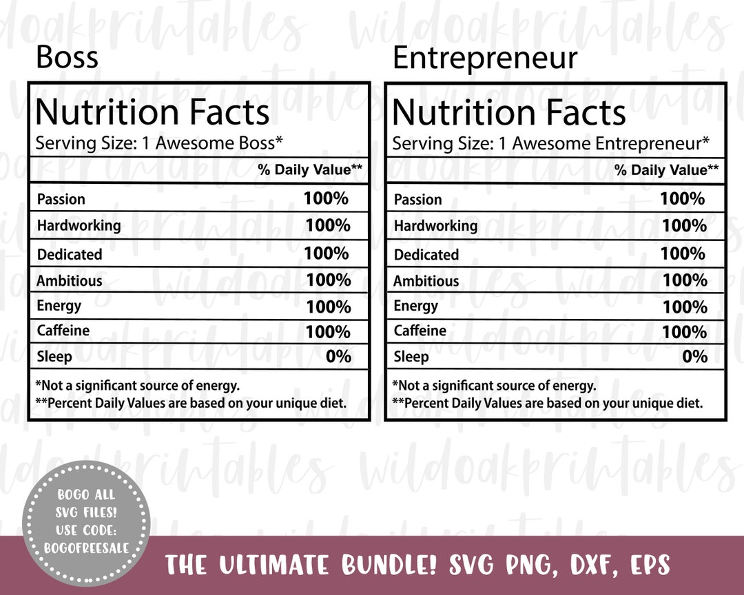 Boss Nutrition Facts Labels Svg, Entrepreneur Svg, Boss Svg