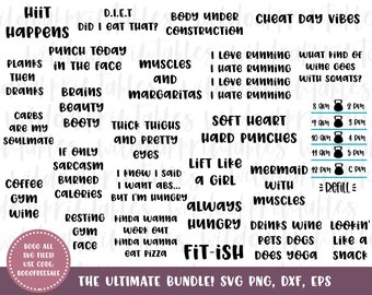25 gym svg bundel, womens gym svg bundel, grappige gym svg bundel, grappige gym citaten, vrouwen grappige citaten, sarcastische svg, waterfles tracker