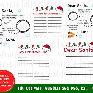 Christmas wish list svg bundel, lieve santa svg afdrukbaar, grappig voedsel voor santa svg, lieve santa wish lists svg, kerst afdrukbare lijsten