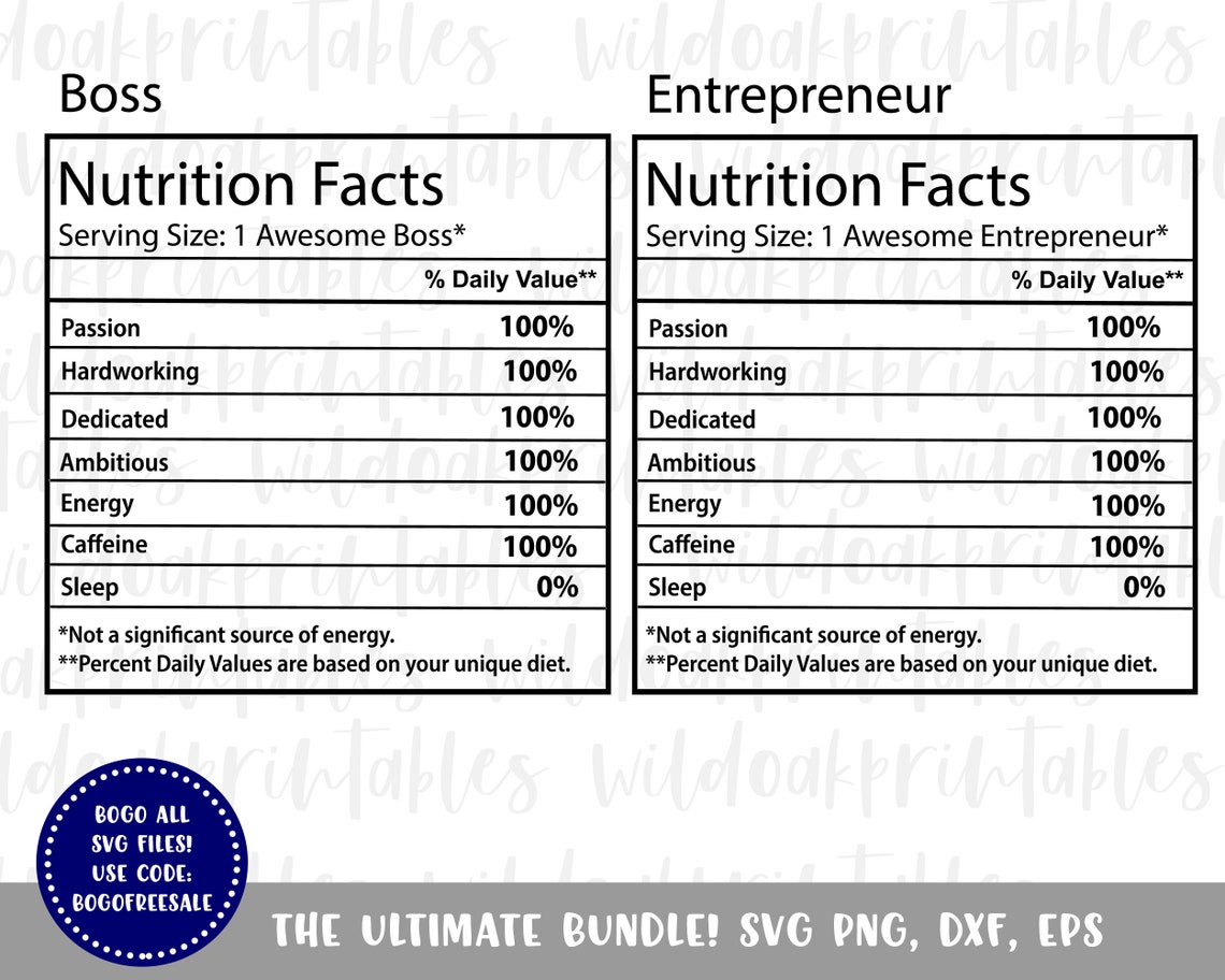 Boss Nutrition Facts Labels Svg Entrepreneur Svg Boss Svg Etsy