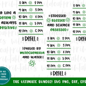 Ik hou van wetenschap waterfles tracker svg, atomen svg waterfles tracker, chemie waterfles tracker svg, wetenschap svg bundel, cricut svg
