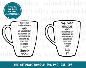 tarjeta de cuidado de taza svg, tarjeta de cuidado de taza para instrucciones svg, archivos de cricut de taza, archivos de vaso para cricut, silueta de taza imprimible, archivos svg de taza