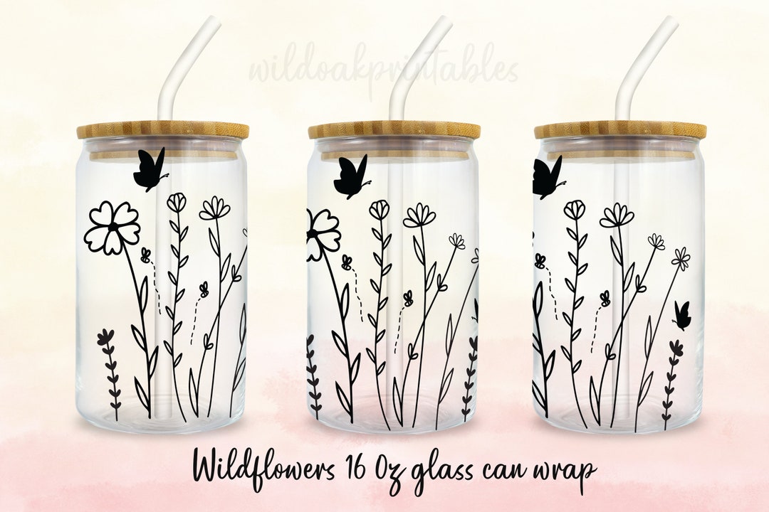 16oz Retro Wildflower Glass Svg Bundle, Butterfly Floral Bee Bundle ...