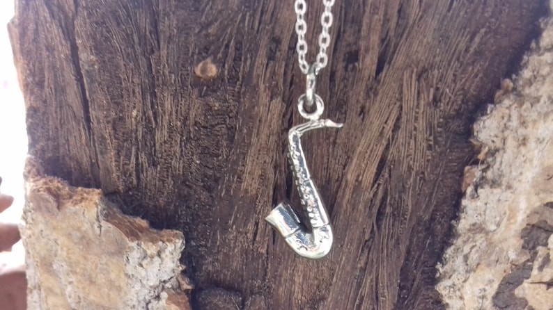 Mixed solid silver saxophone pendant