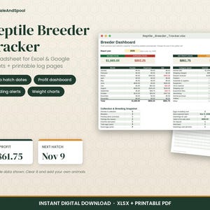 Reptile Breeder Tracker Spreadsheet, Excel & Google Sheets, Hatch Date Calculator (Digital Download)
