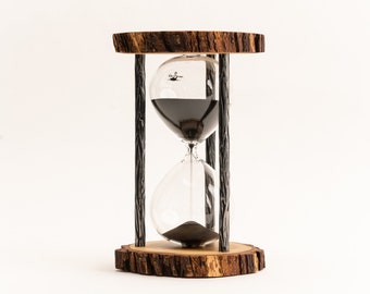 Handcrafted Live Edge Oak Sand Timer for Rustic Home Décor - Solid and Raw Wood Sand Timer - Unique Desk Accessory  (15 or 30min)