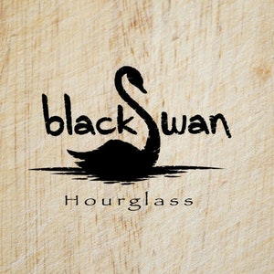 May include: Black and white logo design featuring a black swan with the text "black swan" and "Hourglass" below.