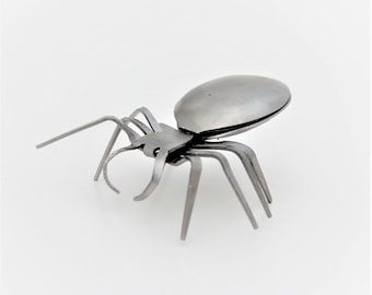 tiny spider-spider charm-halloween spider art-spider-metal spider art-creepy crawler art-fork and spoon-spider pendant-spider brooch