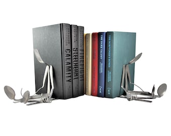 Sleeping Bookends Art-Book Lover Gift for the Library Desk-Book Shelf Wall Organization-Foodie Kitchen Gift