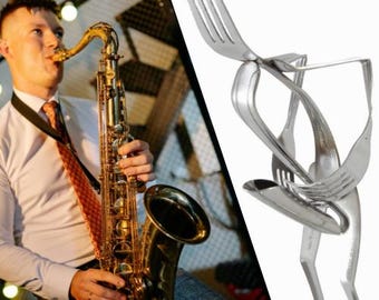 Figura de metal personalizada – Escultura de tenedor personalizada – Regalo único para él – Arte de escritorio divertido – Arte de platería hecho a mano