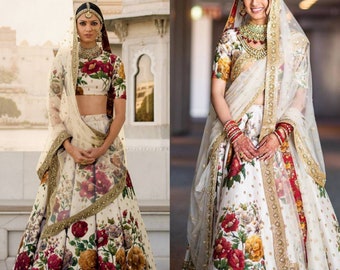 sabyasachi white floral lehenga