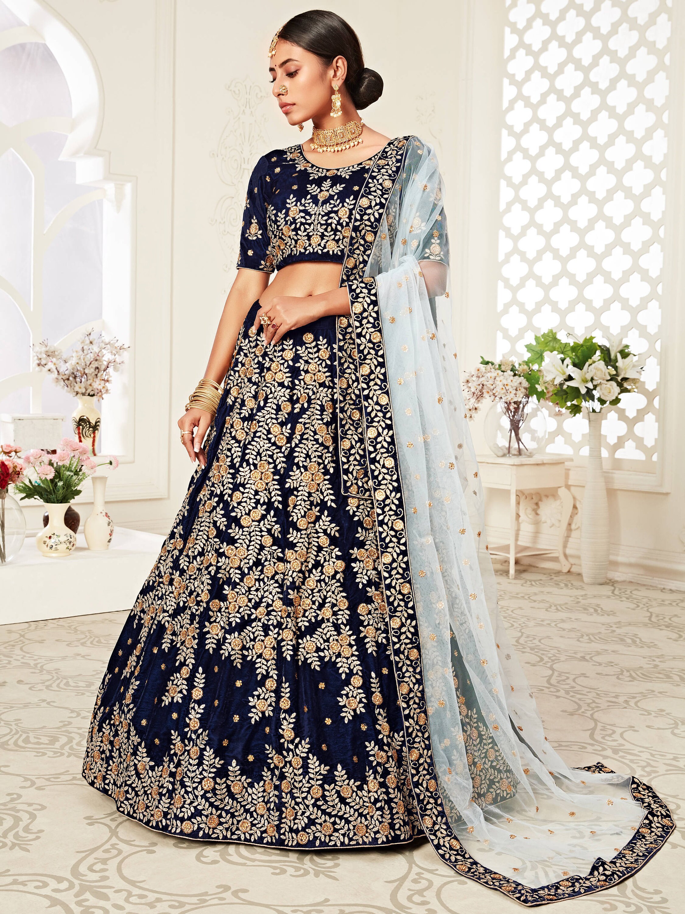 Navy Blue Lehenga Choli for Women Ready to Wear Custom Size