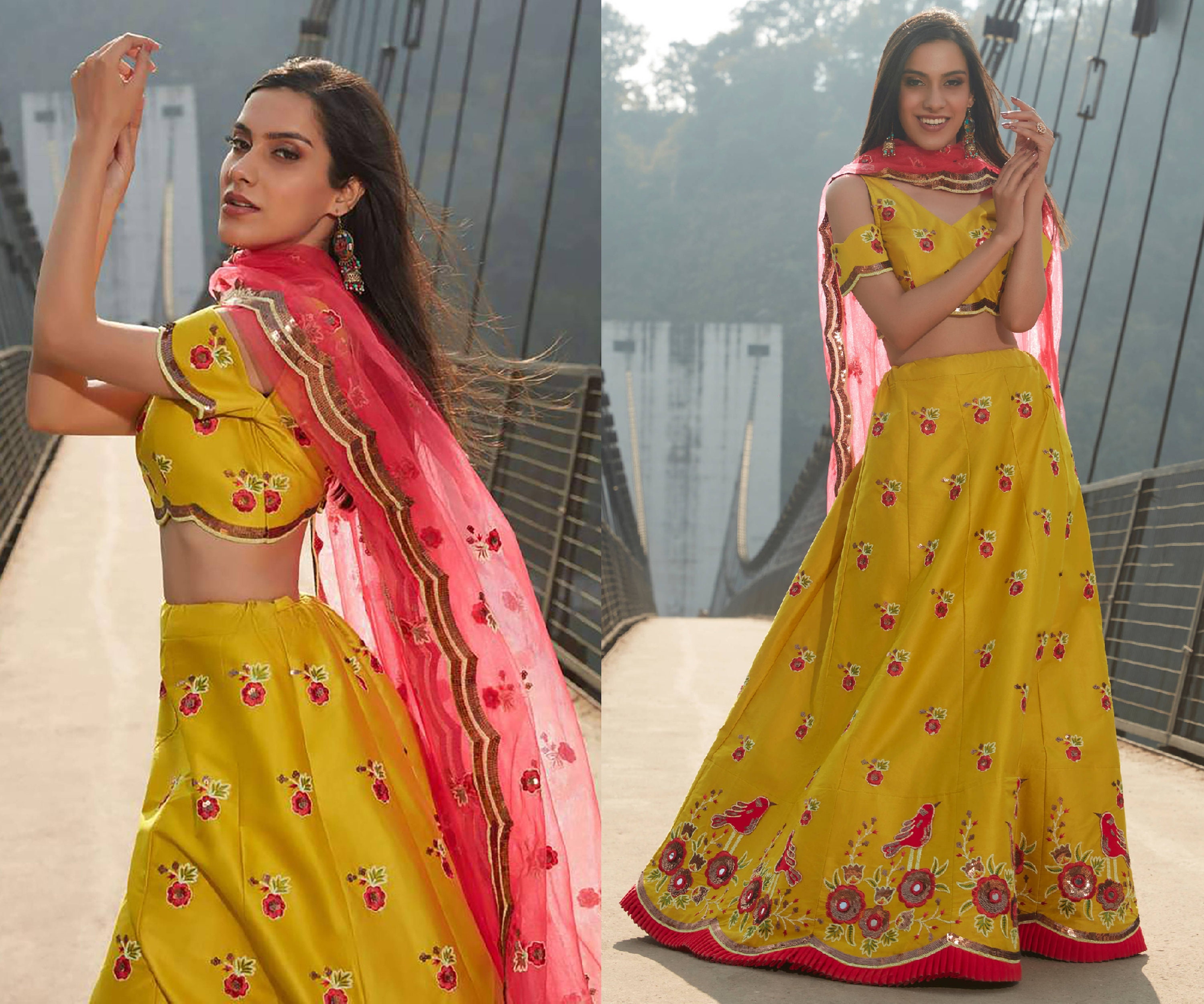 Yellow Designer Lehenga Choli for Women Silk Embroidery Work Etsy