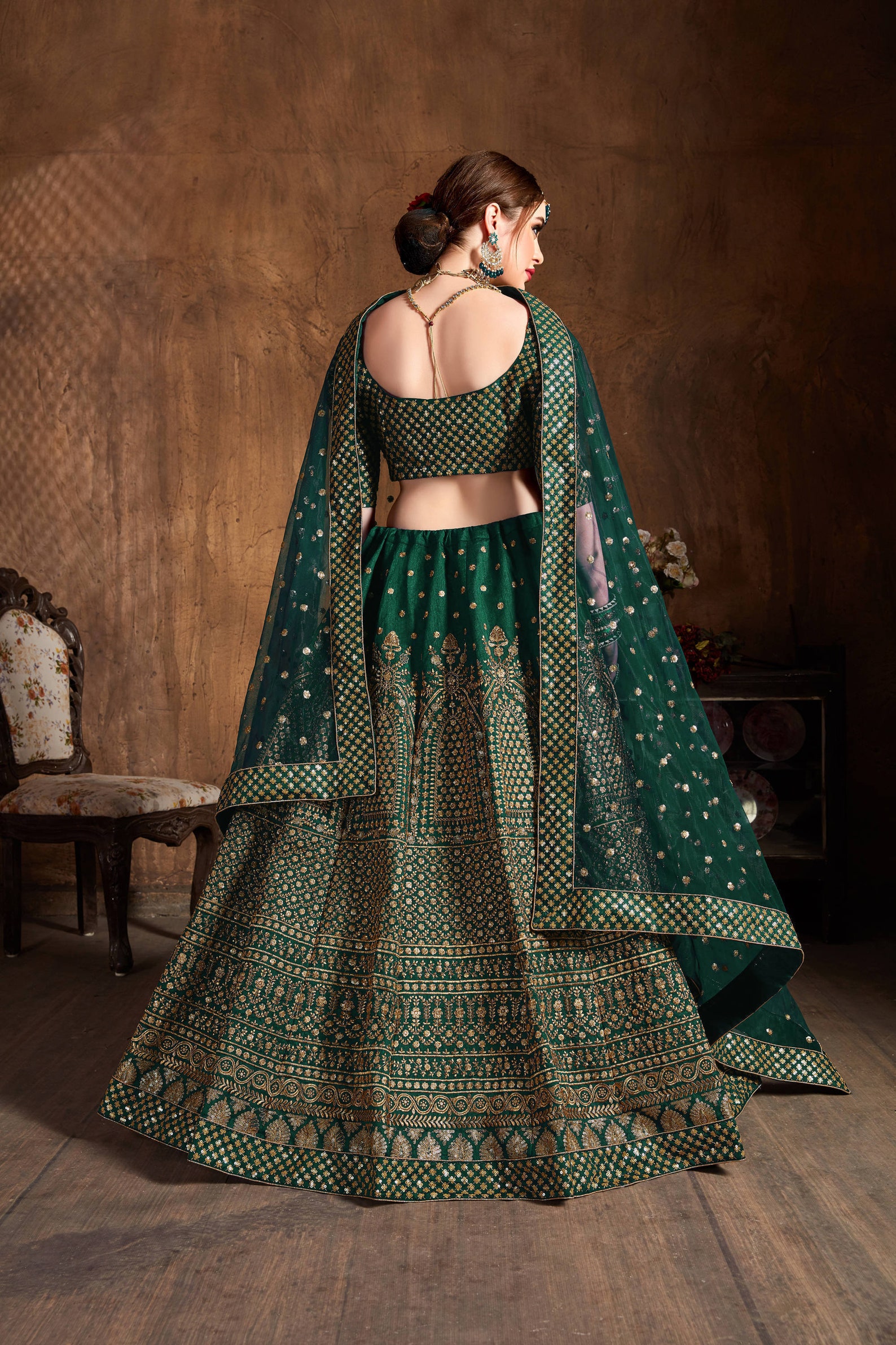 bottle green chaniya choli