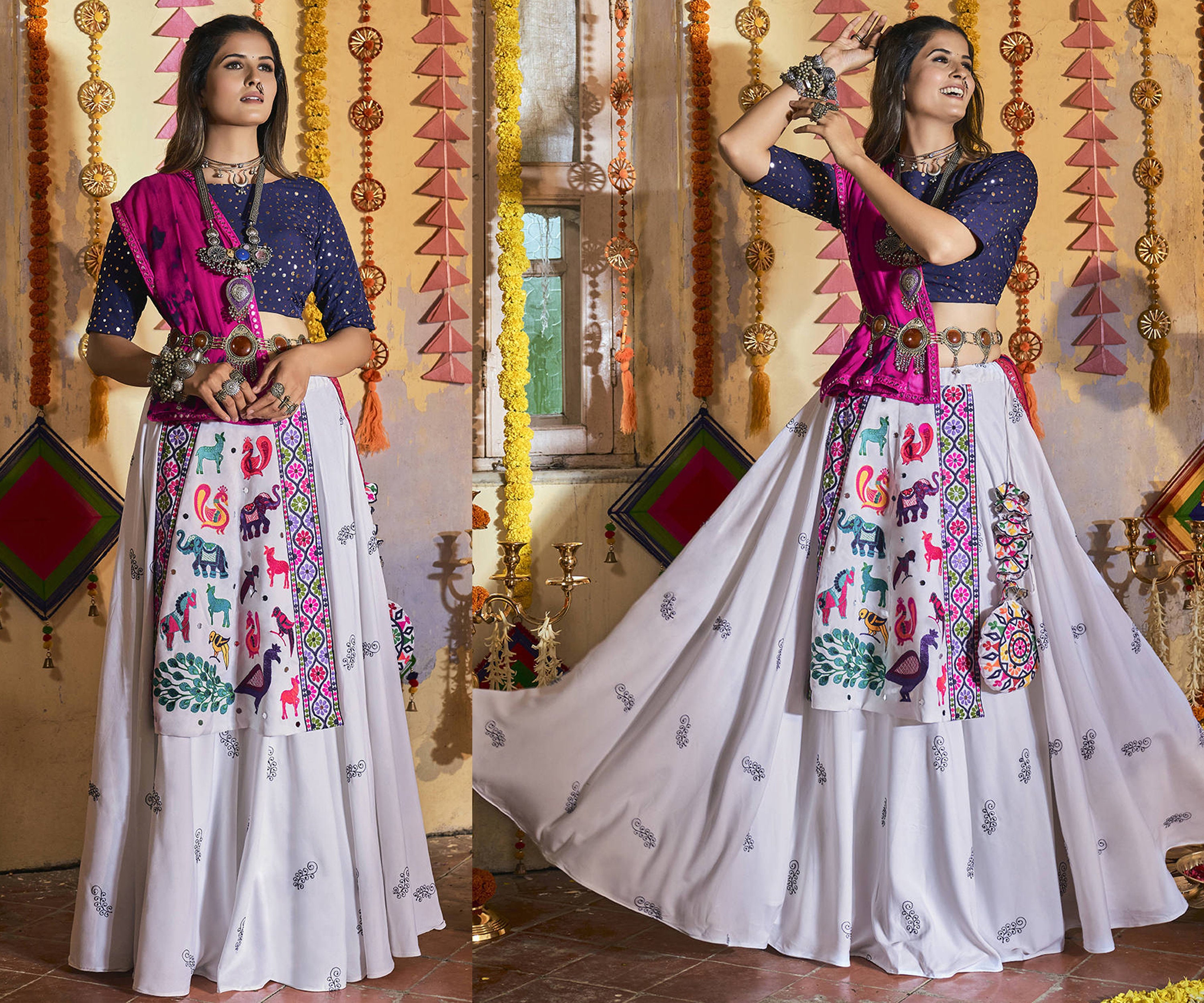 Buy White u0026 Blue Multi Thread Embroidered Navaratri Chaniya Choli Online in  India - Etsy