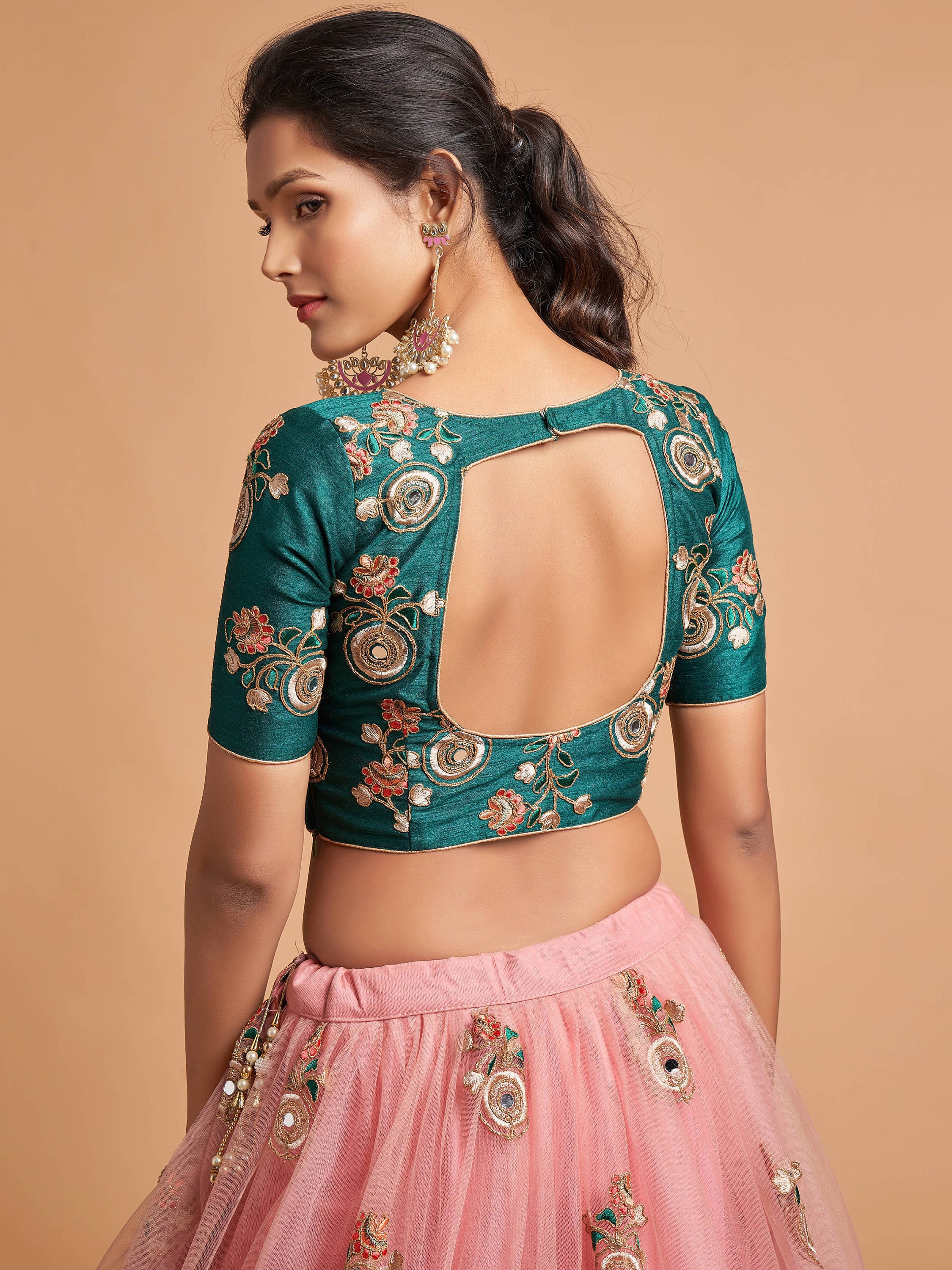 Pink Green Mirror Work Wedding Wear Lehenga Choli for Women - Etsy
