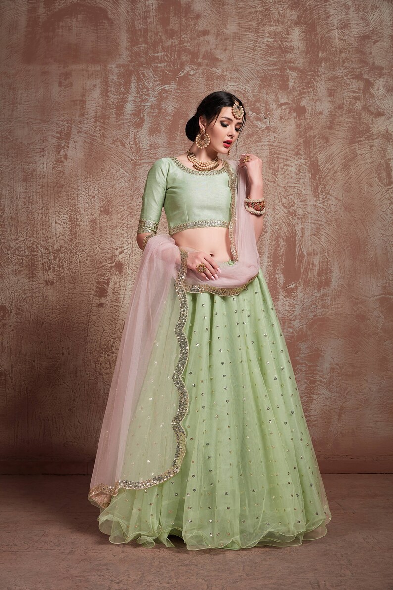 Pastel Green Color Floral Embroidery Designer Lehenga Choli Etsy