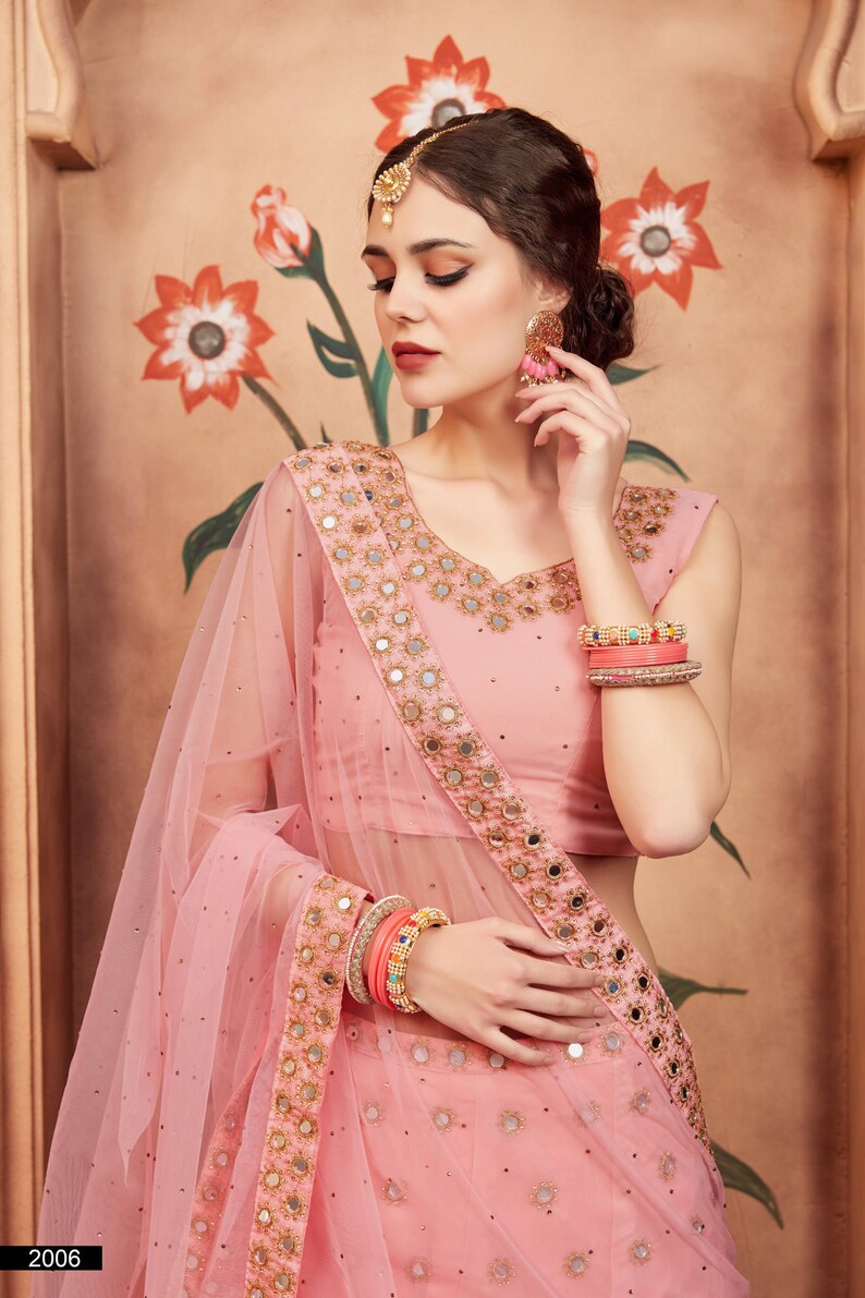 Amazing Baby Pink Color Mirror Work Designer Lehenga Choli Etsy