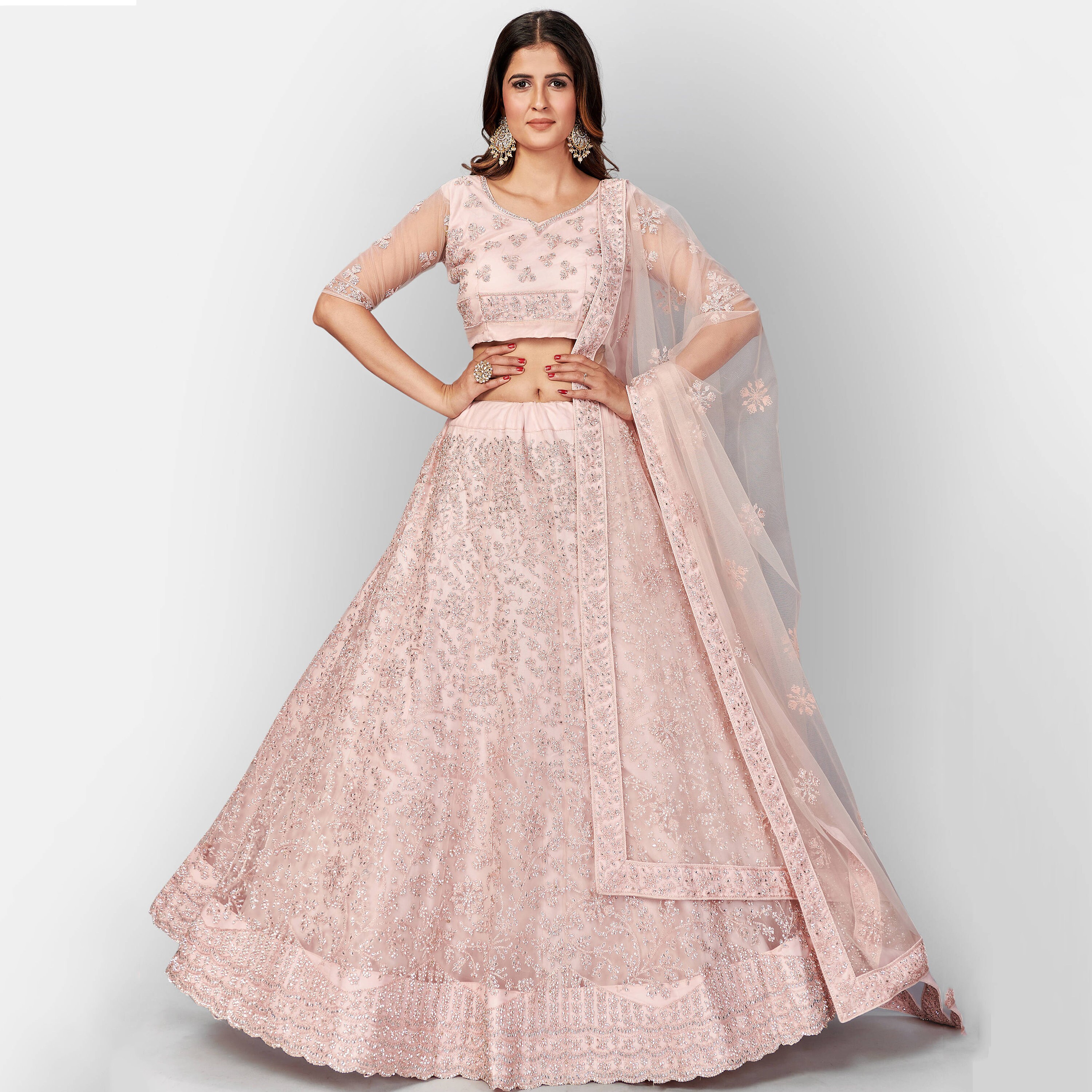 Pastel Pink Embroidery work lehenga Choli Party wear lehenga Choli