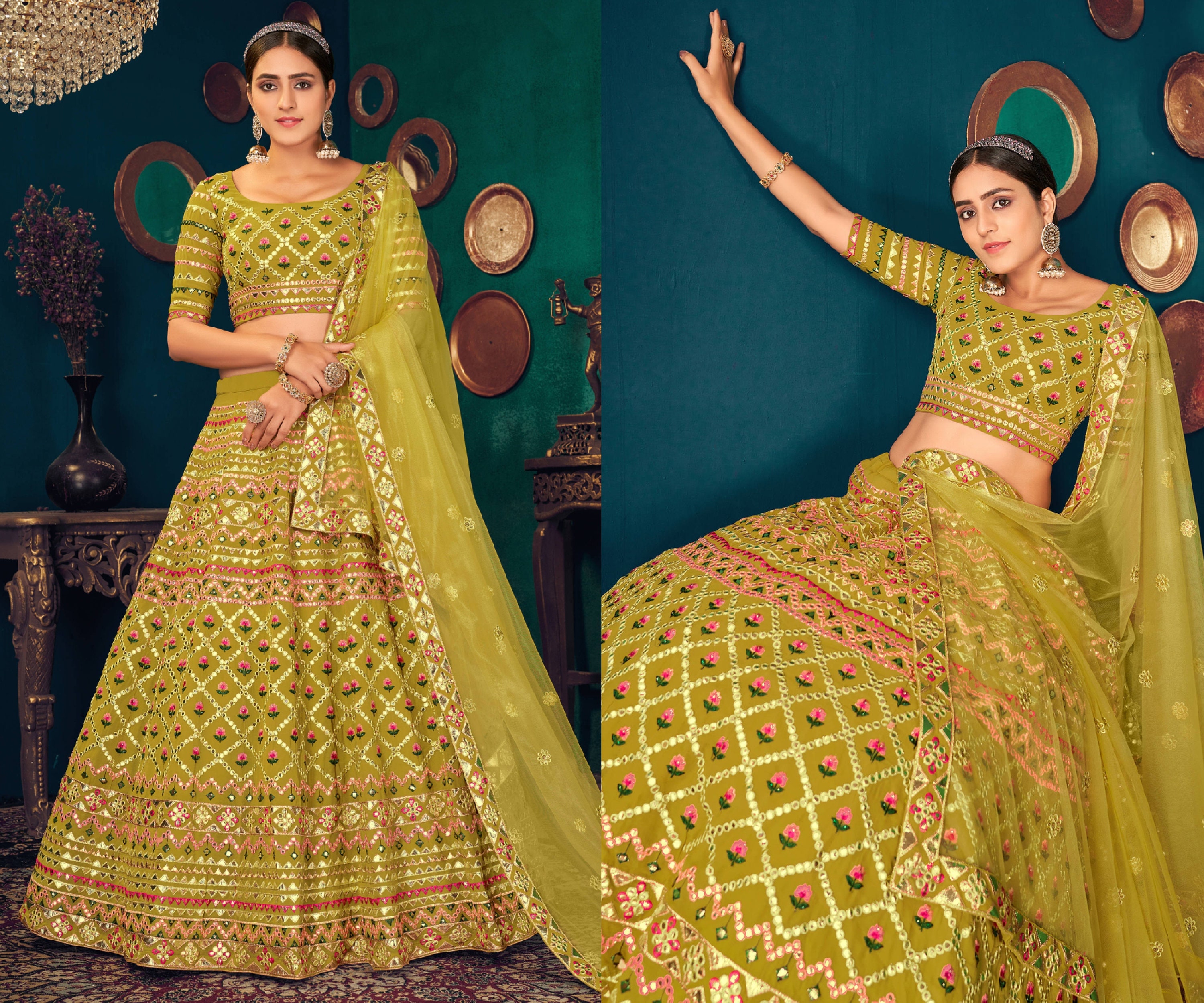 Lime Green Lehenga Choli for Women ...