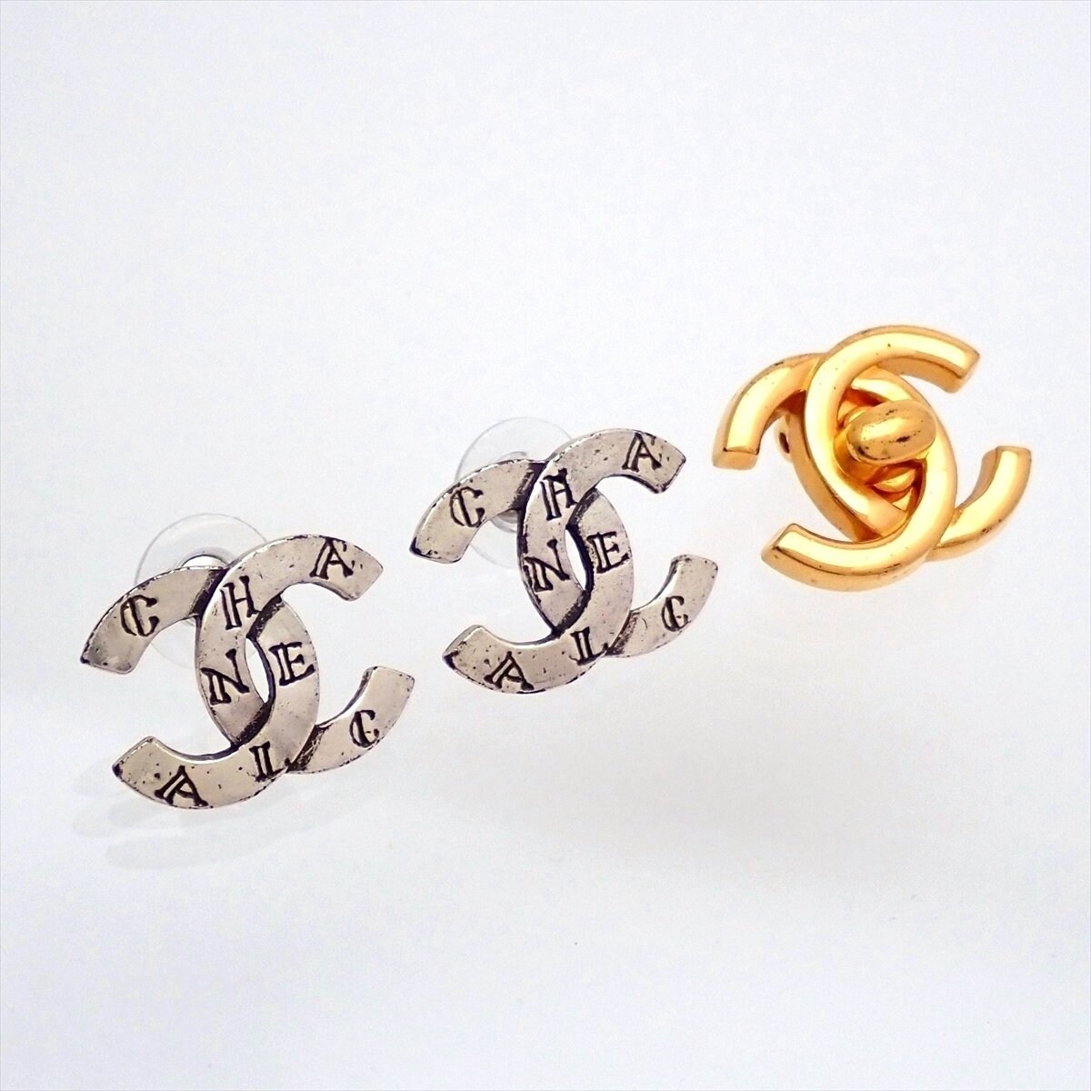 Auth Vintage Chanel stud earrings CC logo double C letter Etsy