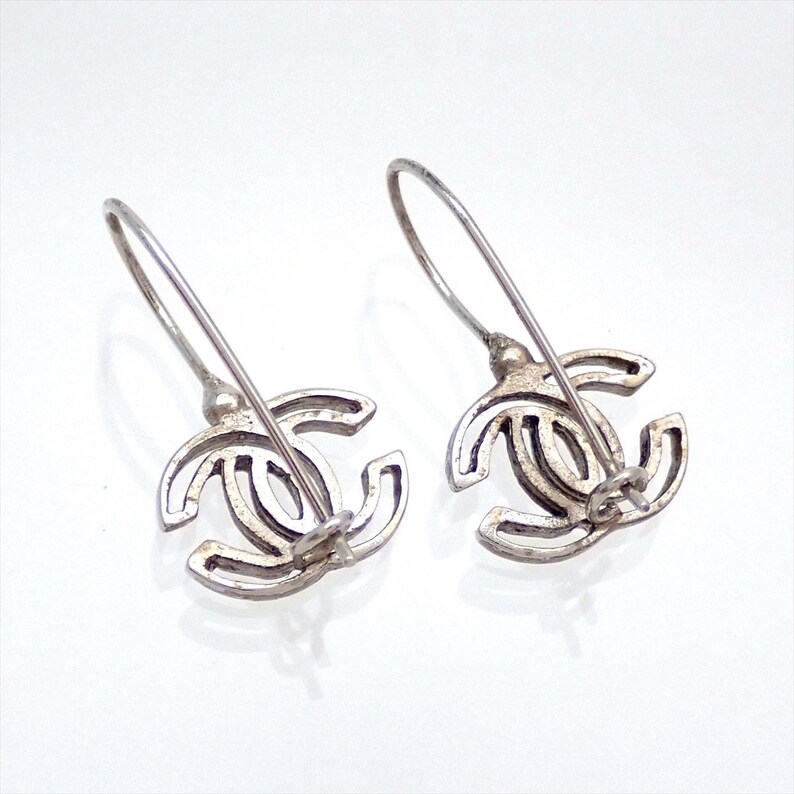 Auth Vintage Chanel stud earrings CC logo double C silver Etsy