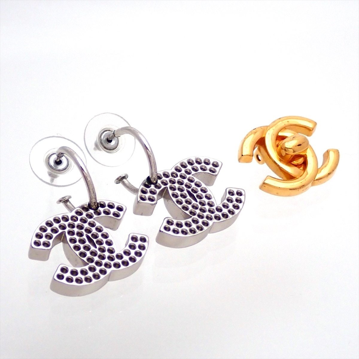 Auth Vintage Chanel stud earrings double C punched CC logo Etsy