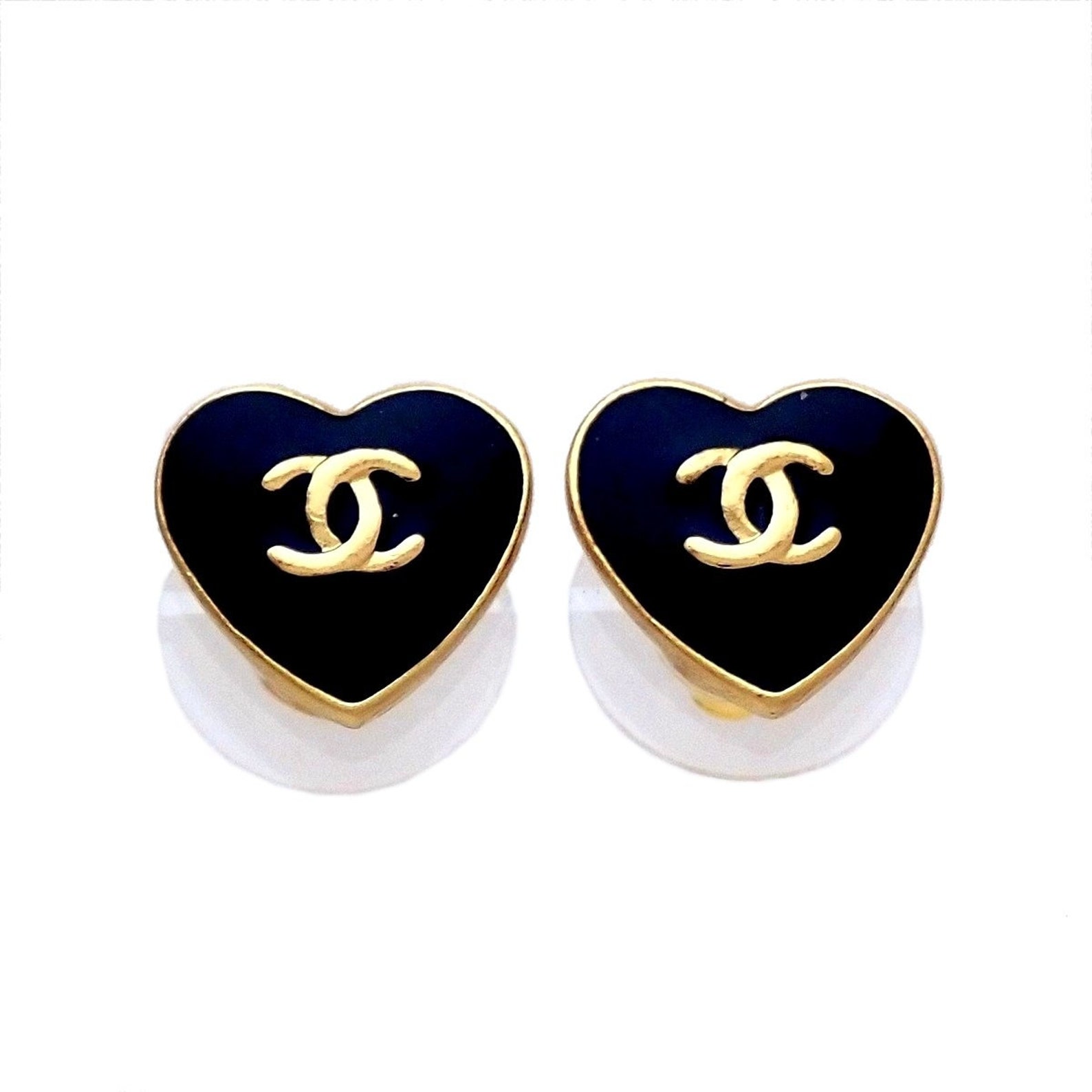 Auth Vintage Chanel stud earrings CC logo double C small black Etsy