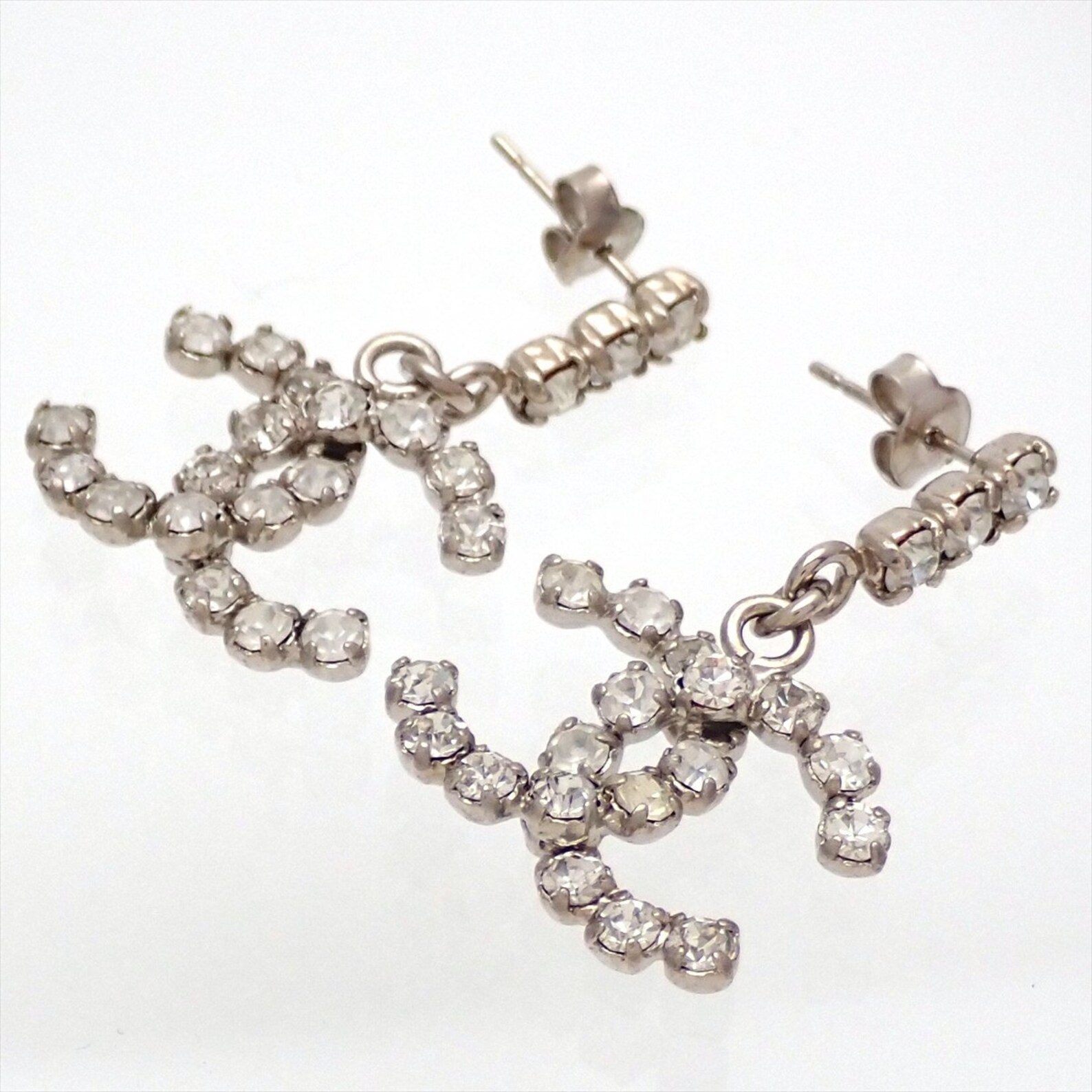 Auth Vintage Chanel stud earrings CC logo rhinestone silver Etsy