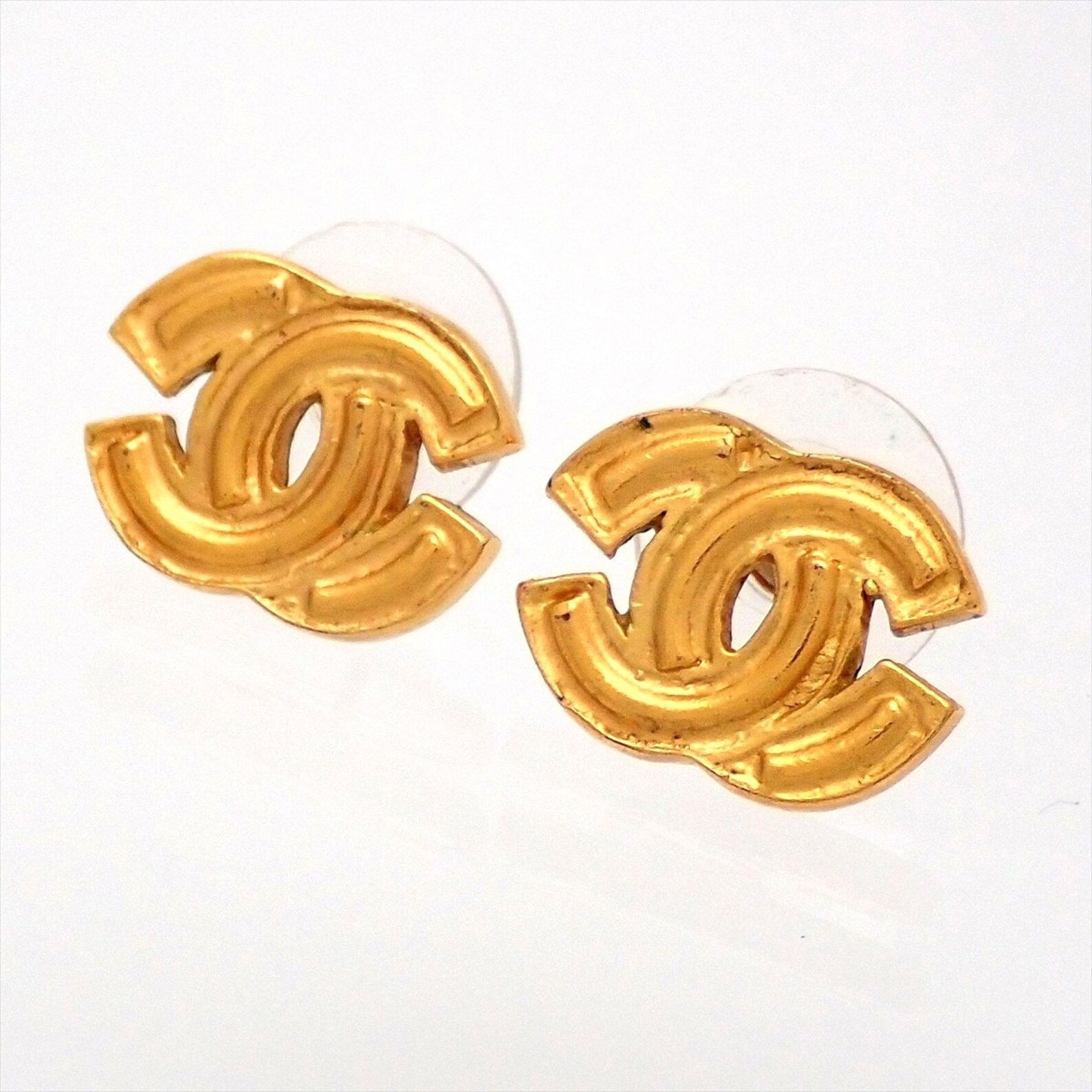 Auth Vintage Chanel stud earrings CC logo double C af084 Etsy