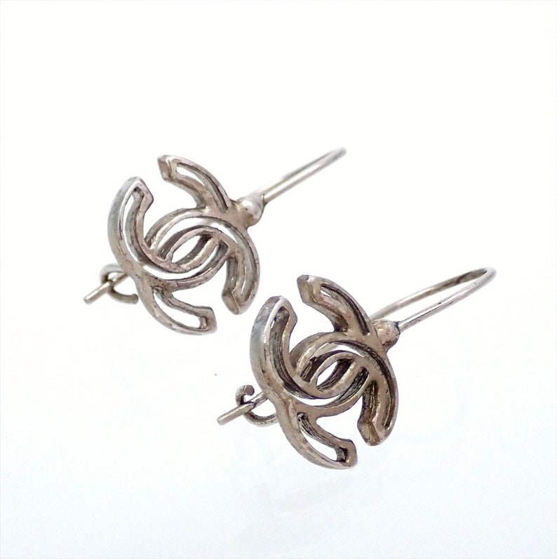 Auth Vintage Chanel Stud Earrings CC Logo Double C Silver Etsy