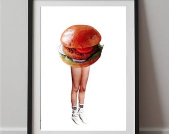 Whimsical Burger Fashion Art Print - Modern Pop Surrealism Wall Art, A4