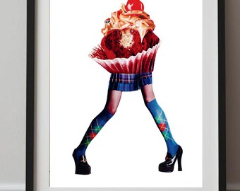 Whimsical Cupcake Fashion Art Print - Modern Pop Surrealism Wall Art, A4