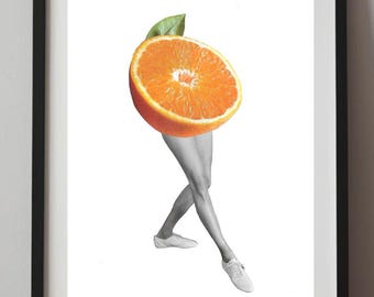 Whimsical Orange Fashion Art Print - Modern Pop Surrealism Wall Art, A4