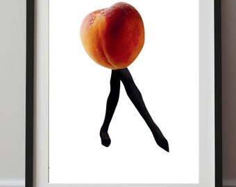 Whimsical Peach Fashion Art Print - Modern Pop Surrealism Wall Art, A4