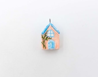 Flower House Pendant in Hand-Painted Enameled Ceramic