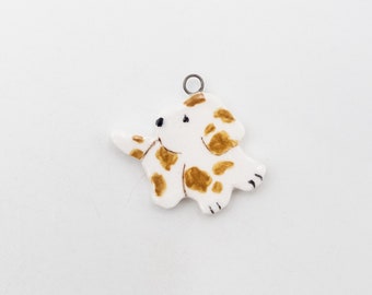 Small dog pendant in double-sided hand-painted enameled porcelain
