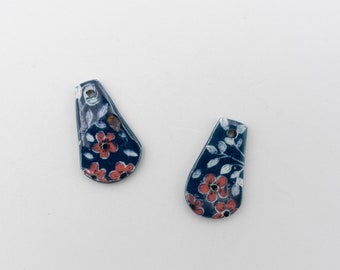 Lavender Flower Beads in Enameled Ceramic: Artisanal, Hand Painted, Colorful Fancy Pendants in Porcelain