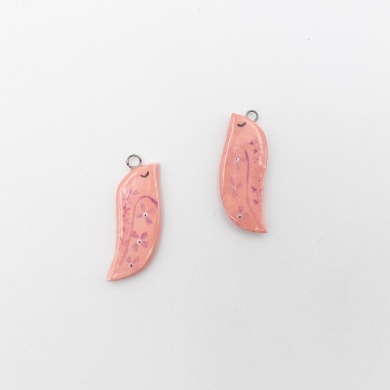 Ceramic bird pendants, hand painted on both sides, ideal for creating earrings and other jewelry. image 2